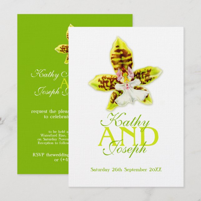 Oncidium Leucochilum orchid flower greenery invite (Front/Back)