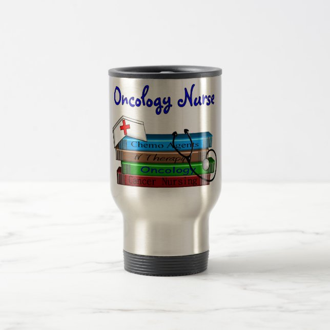 Oncolgoy Nurse "Books" Design Travel Mug (Center)