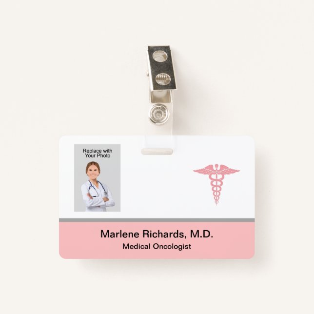 Oncologist Cancer Medical Photo ID Template ID Badge (Front with Clip)