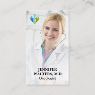 Oncologist Logo   Physician with Stethoscope  Business Card