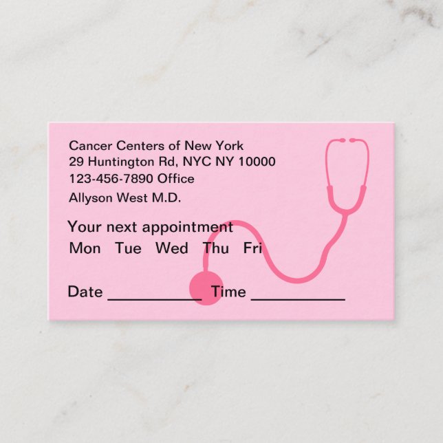 Oncologist Patient Appointment Business Cards (Front)