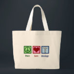 Oncologist Peace Love Oncology Office Large Tote Bag<br><div class="desc">A beautiful oncologist gift featuring a peace sign,  heart,  and the medical caduceus symbol. Peace Love Oncology. Support the wonderful doctors in the fields of curing and helping patients with cancer.</div>