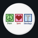 Oncologist Peace Love Oncology Office Magnet<br><div class="desc">A beautiful oncologist gift featuring a peace sign,  heart,  and the medical caduceus symbol. Peace Love Oncology. Support the wonderful doctors in the fields of curing and helping patients with cancer.</div>