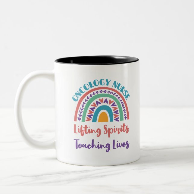Oncology Cancer Nurse Rainbow Lifting Spirits Two-Tone Coffee Mug (Left)