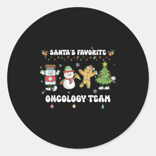 Oncology Christmas Crew Chemotherapy Nurse Techs N Classic Round Sticker (Front)