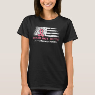 Oncology Nurse American Flag Horizontal Nursing T-Shirt