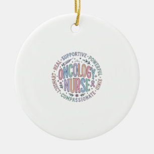 Oncology Nurse Circle Quote Floral Shirt Design_1 Ceramic Tree Decoration
