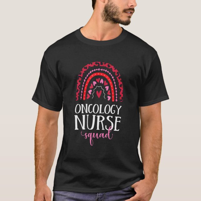 Oncology Nurse Squad Rainbow Leopard Nursing Valen T-Shirt (Front)