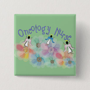 Oncology Nurse Whispy Angels & Flowers Design 15 Cm Square Badge