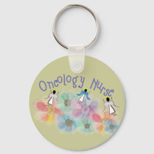 Oncology Nurse Whispy Angels & Flowers Design Key Ring