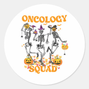 Oncology Squad Skeleton Pumpkin Fall Leaves Spooky Classic Round Sticker