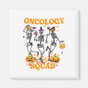 Oncology Squad Skeleton Pumpkin Fall Leaves Spooky Magnet