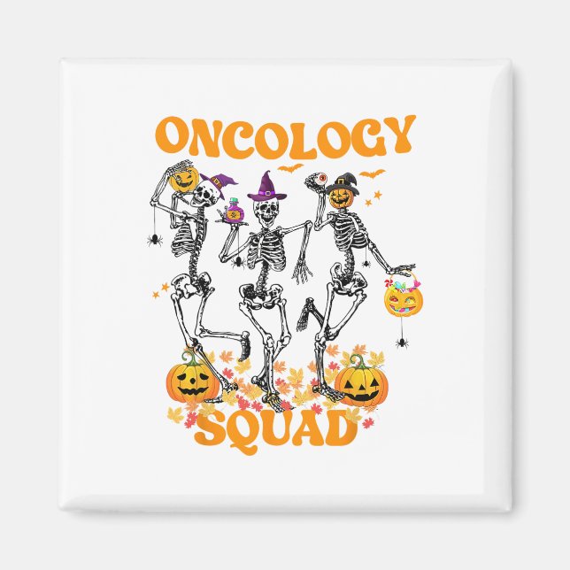 Oncology Squad Skeleton Pumpkin Fall Leaves Spooky Magnet (Front)