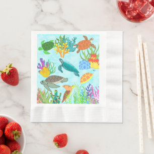 Onder Ocean Green Sea Turtle Anniversary Party  Napkin