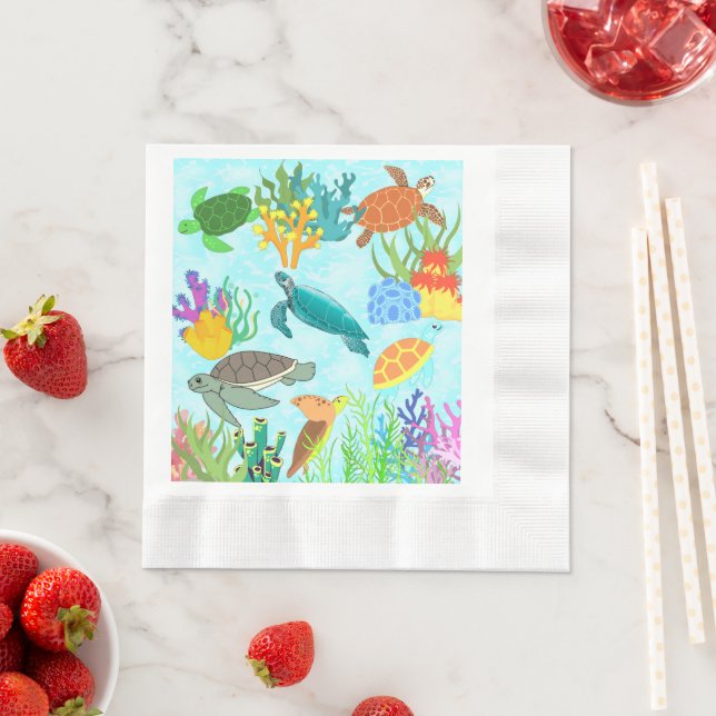 Onder Ocean Green Sea Turtle Anniversary Party  Napkin (Insitu)