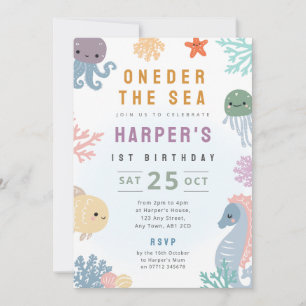 Onder The Sea 1st Birthday Party Invite Ocean Life