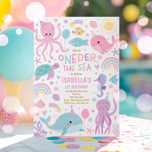 Onder The Sea Sea Creatures 1st Birthday Party Invitation