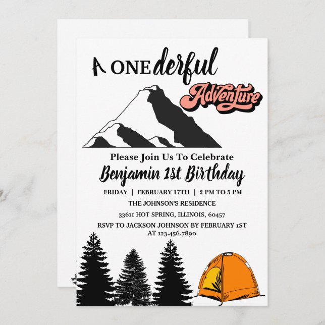  Onderful  Adventure First Birthday Party Invitation (Front/Back)