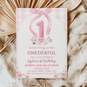 Onderful Pink Bow Coquette 1st Birthday Invitation
