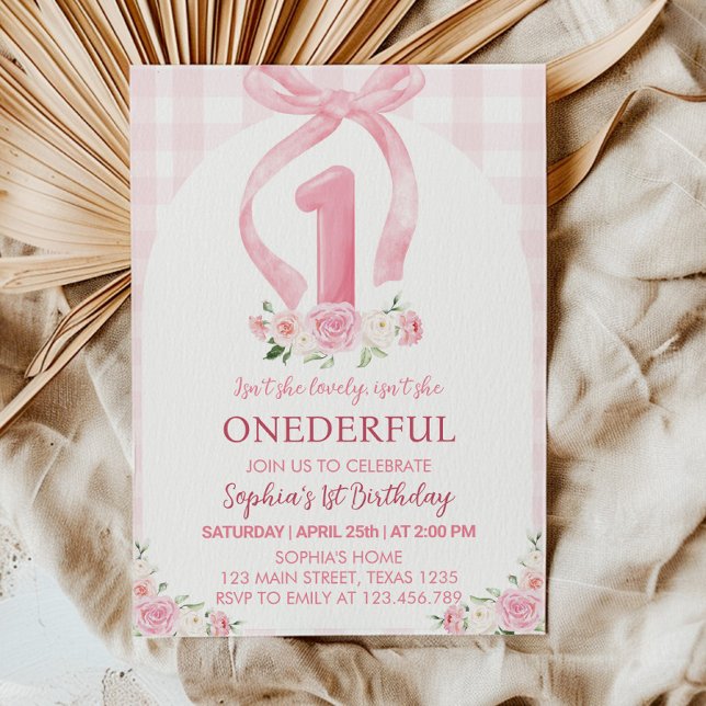 Onderful Pink Bow Coquette 1st Birthday Invitation (Creator Uploaded)