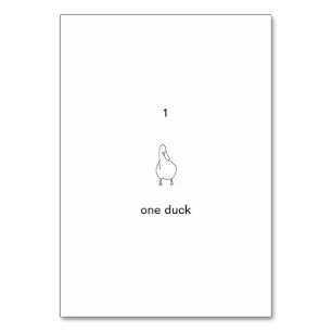 One, 1, one duck custom number flashcards table number