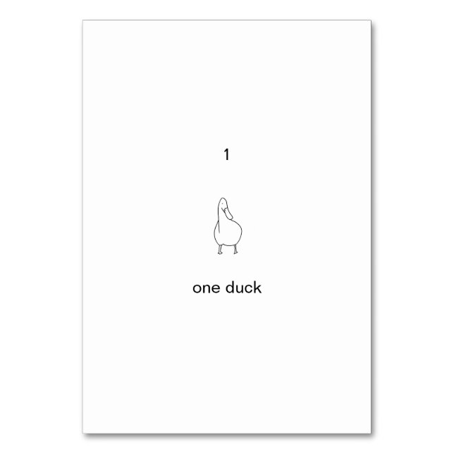 One, 1, one duck custom number flashcards table number (Back)