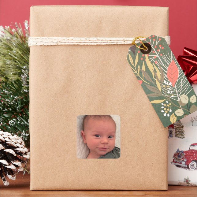 One 1 Photo Personalised Customised  Square Sticker (Holiday)