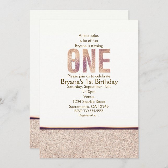 ONE 1st Birthday Faux Rose Gold Party Invitation (Front/Back)