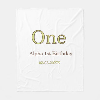 one 1st birthday green brown pastel bold name date fleece blanket