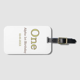 one 1st birthday green brown pastel bold name date luggage tag