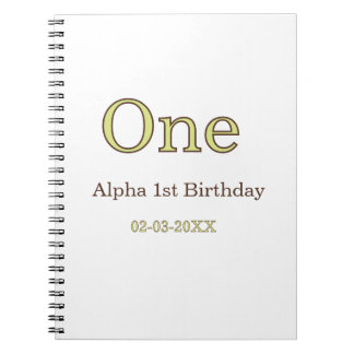 one 1st birthday green brown pastel bold name date notebook