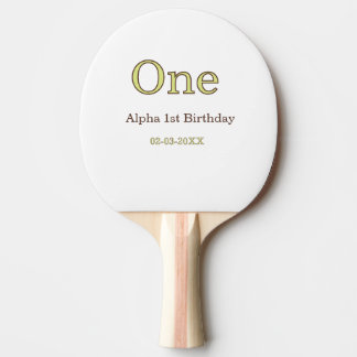 one 1st birthday green brown pastel bold name date ping pong paddle