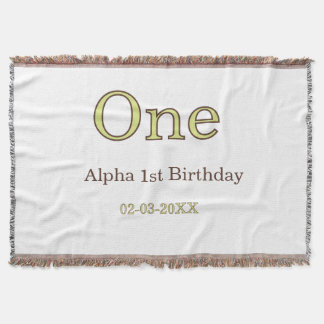 one 1st birthday green brown pastel bold name date throw blanket