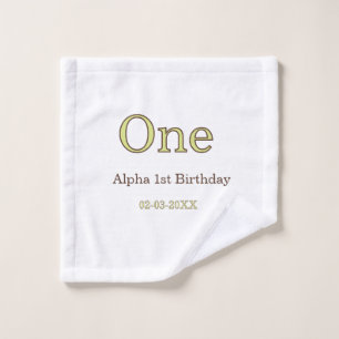one 1st birthday green brown pastel bold name date wash cloth