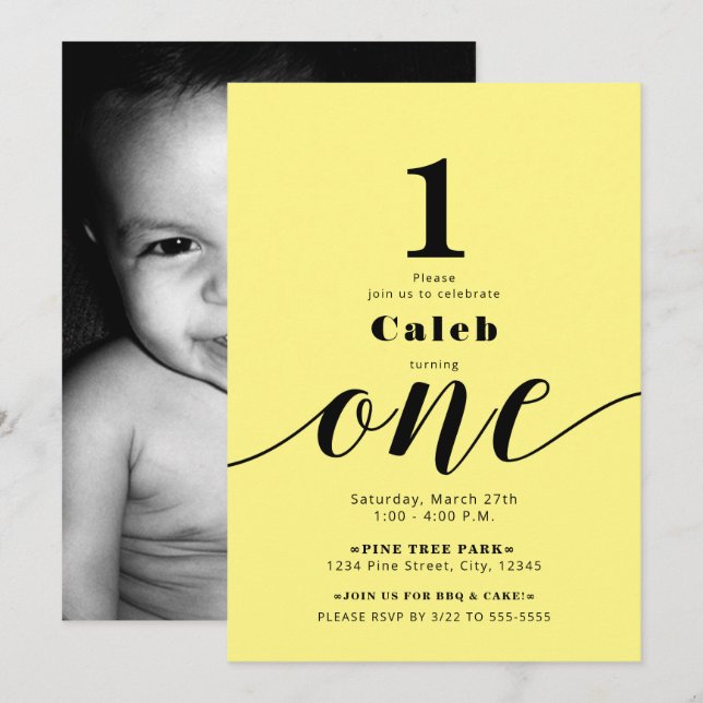 ONE 1ST Birthday Photo Any Colour Minimal Party Invitation (Front/Back)