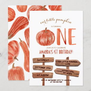 "One" 1st Birthday Watercolor Pumpkin Invitation
