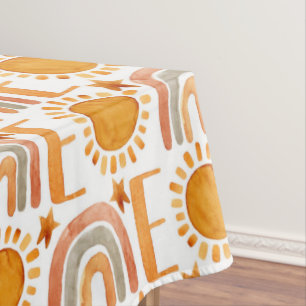 One 1st Birthday Watercolor Sunshine and Rainbow Tablecloth