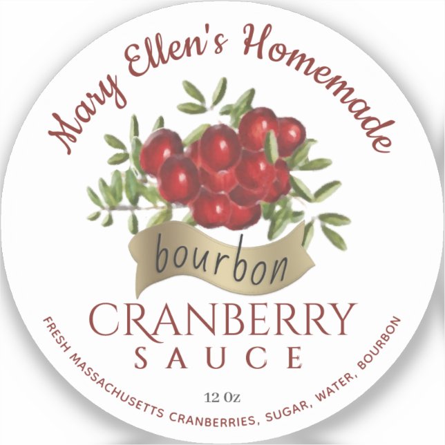 One 2" Gold Banner Bourbon Cranberry Sauce Label   (Front)