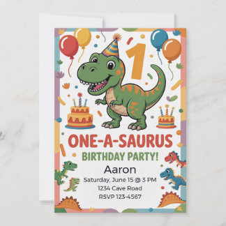 One-A-Saurus 1st Birthday | Green Dinosaur Invitation