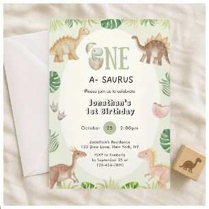 One a Saurus 1st Birthday Invitation