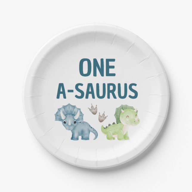 One-A-Saurus 1st Birthday Paper Plates (Front)