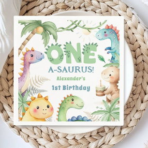 One A-Saurus Boy Dinosaur 1st Birthday Napkin