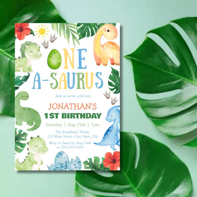 One A-Saurus Dino 1st Birthday Invitation (Creator Uploaded)