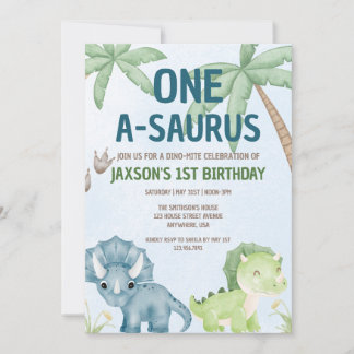 ONE-A-SAURUS Dinomite first birthday invitation