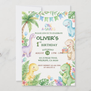 One-a-Saurus Dinosaur 1st Birthday Invitation