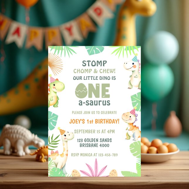 One A Saurus Dinosaur 1st Birthday Party for Kids Invitation (One A Saurus Dinosaur 1st Birthday Party for Kids Invitation)