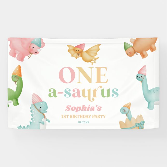 One A-Saurus Dinosaur 1st First Birthday Party Banner (Horizontal)
