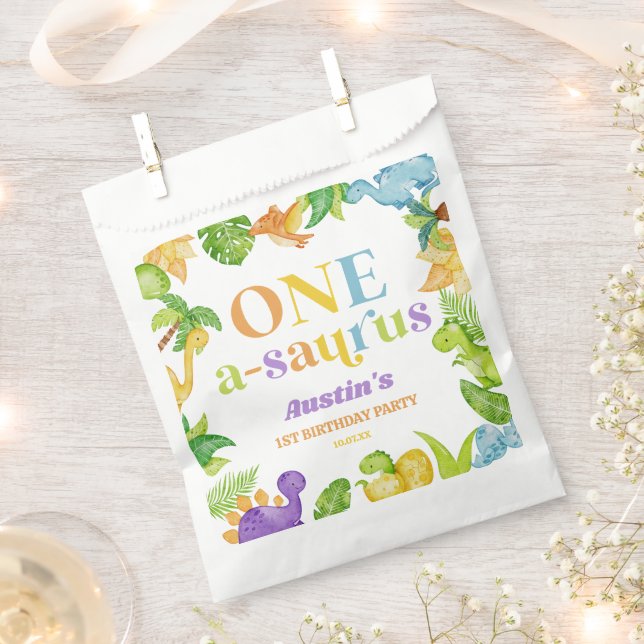 One A-Saurus Dinosaur 1st First Birthday Party Favour Bags (Clipped)