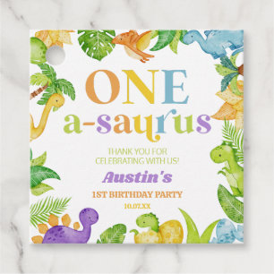 One A-Saurus Dinosaur 1st First Birthday Party Favour Tags