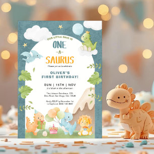 One-A-Saurus Dinosaur 1st First Birthday Party Invitation